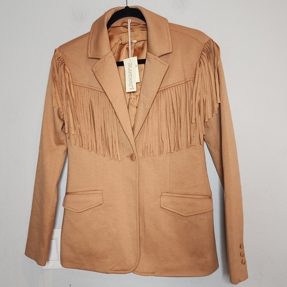 NWT Blank NYC Tan Ponte Fringe Blazer Jacket Women's Size XS - Picture 7 of 16